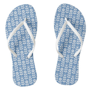 Retro Scandinavian Blue Pattern Flip Flops