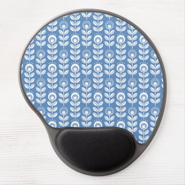 Retro Scandinavian Blue Pattern Gel Mouse Pad (Front)