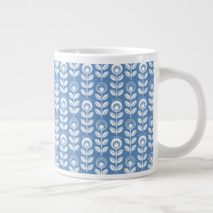 Retro Scandinavian Blue Pattern Giant Coffee Mug
