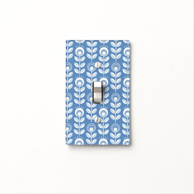 Retro Scandinavian Blue Pattern Light Switch Cover (In Situ)