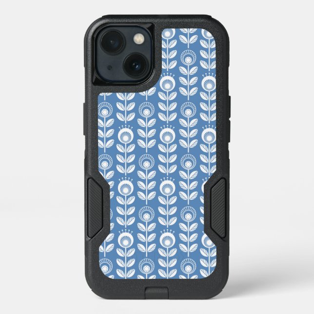Retro Scandinavian Blue Pattern Otterbox iPhone Case (Back)