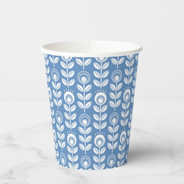 Retro Scandinavian Blue Pattern Paper Cups (Left)