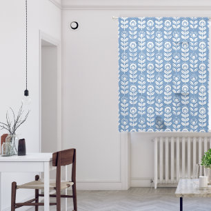 Retro Scandinavian Blue Pattern Sheer Curtains