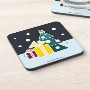 Retro Scandinavian Christmas Tree Gifts Art Beverage Coaster