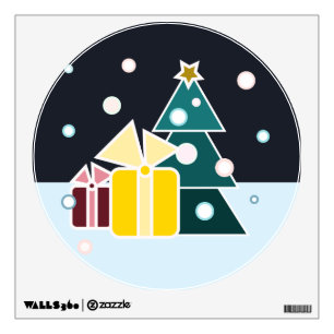 Retro Scandinavian Christmas Tree Gifts Art Wall Sticker