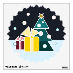 Retro Scandinavian Christmas Tree Gifts Art Wall Sticker