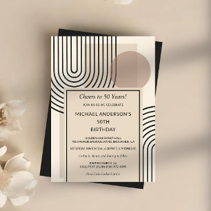 Retro Scandinavian Geometric Line Art Birthday Invitation