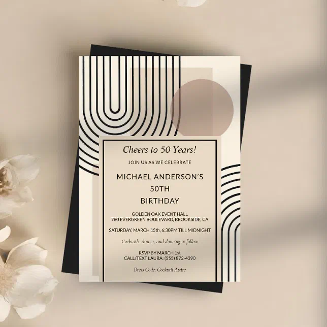 Scandi Einvite Retro Scandinavian Geometric Line Art Birthday Invitation | Zazzle