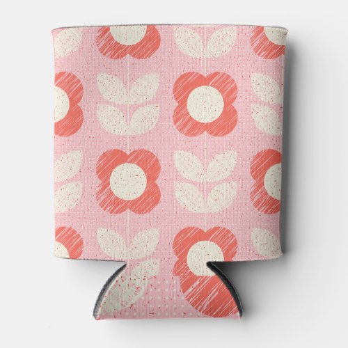 Retro Scandinavian Stylized Floral Seamless Can Cooler
