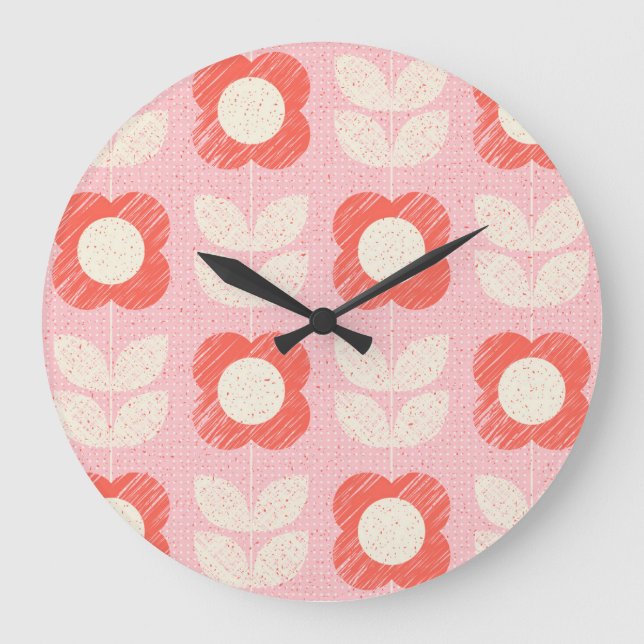 Retro Scandinavian Stylized Floral Seamless Large Clock (Front)