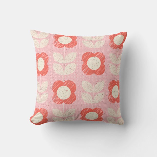 Retro Scandinavian Stylized Floral Seamless Throw Pillow (Front)