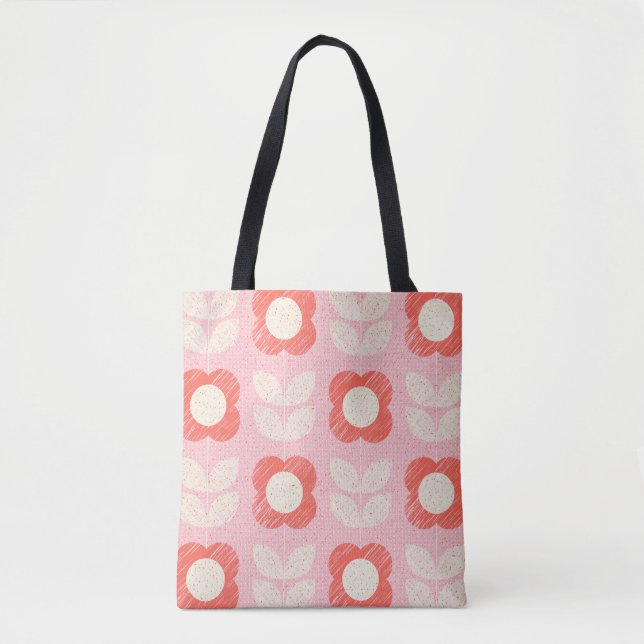 Retro Scandinavian Stylized Floral Seamless Tote Bag (Front)