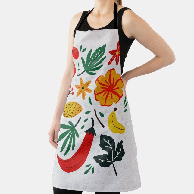 Retro Scandinavian Tropical Floral Fruit Pattern Apron (Insitu)
