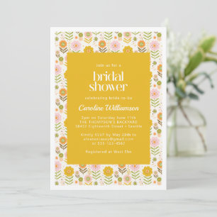 Retro Scandinavian Yellow Floral Bridal Shower Invitation