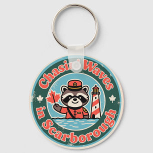 Retro Scarborough Raccoon Waves Keychain