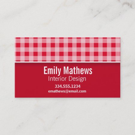 Retro Scarlet Red Gingham; Checkered Business Card