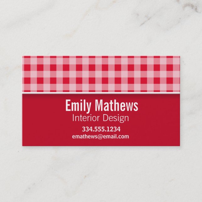 Retro Scarlet Red Gingham; Checkered Business Card (Front)