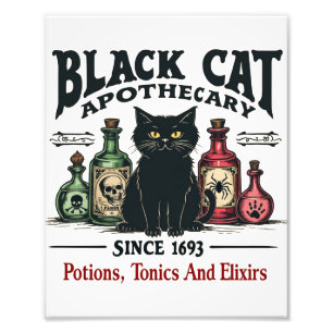 Retro Scary Black Cat Apothecary Witchy Wicca Photo Print