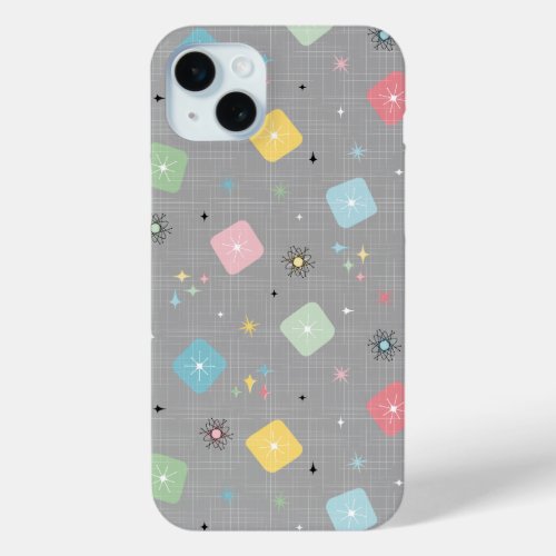 Retro Scattered Atomic Star Explosions Pattern iPhone 15 Plus Case