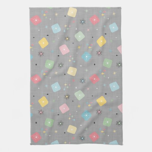 Retro Scattered Atomic Star Explosions Pattern Kitchen Towel