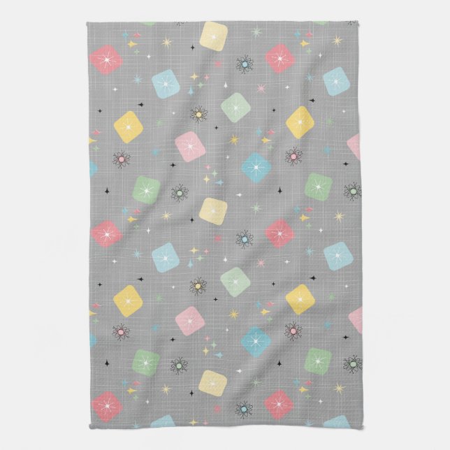Retro Scattered Atomic Star Explosions Pattern Kitchen Towel (Vertical)
