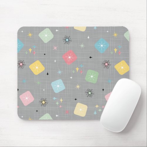 Retro Scattered Atomic Star Explosions Pattern Mouse Pad