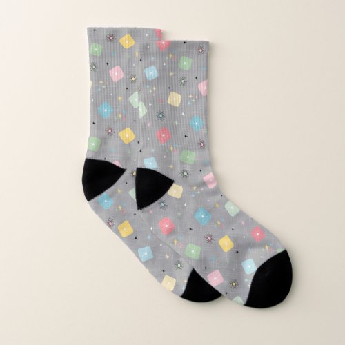 Retro Scattered Atomic Star Explosions Pattern Socks