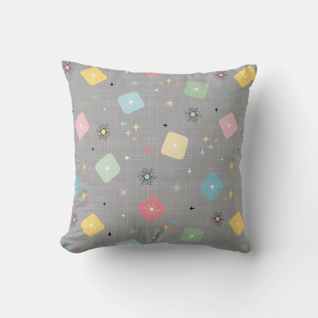 Retro Scattered Atomic Star Explosions Pattern Throw Pillow (Front)