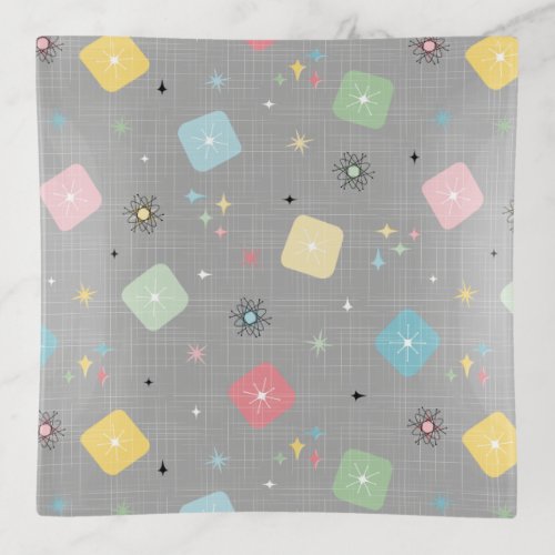 Retro Scattered Atomic Star Explosions Pattern Trinket Tray