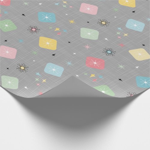 Retro Scattered Atomic Star Explosions Pattern Wrapping Paper