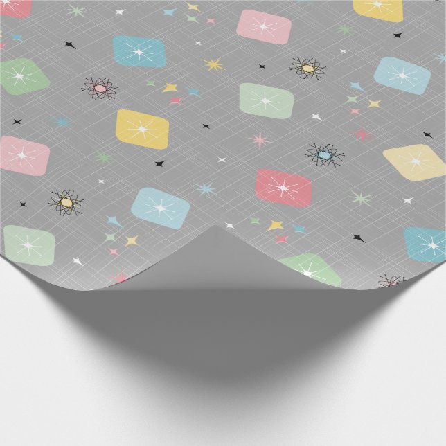 Retro Scattered Atomic Star Explosions Pattern Wrapping Paper (Corner)