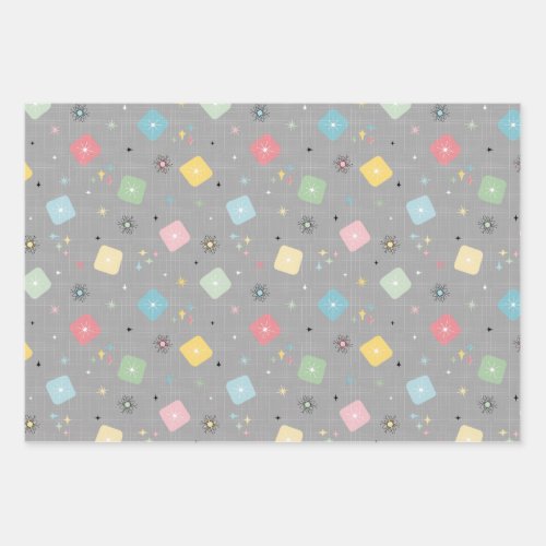 Retro Scattered Atomic Star Explosions Pattern Wrapping Paper Sheets