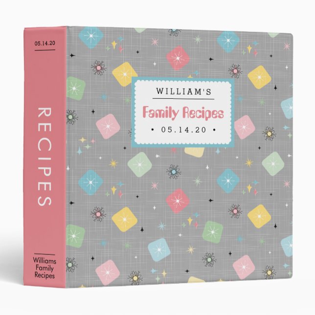 Retro Scattered Atomic Star Explosions Recipe 3 Ring Binder (Front/Spine)