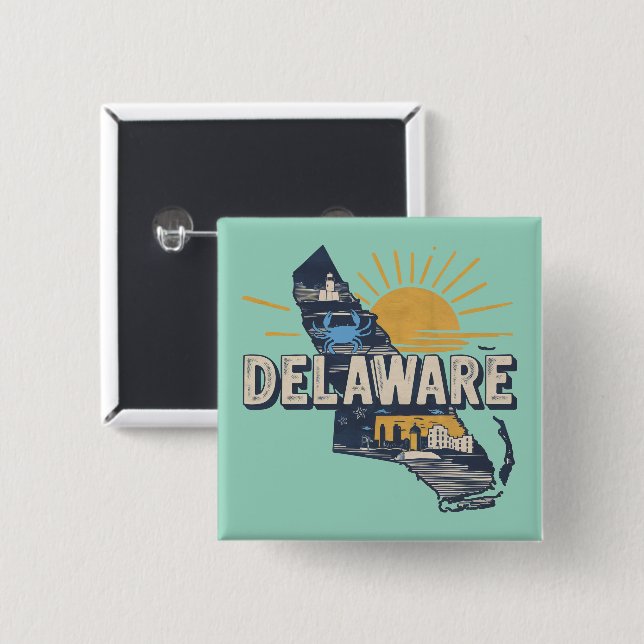 Retro Scenic Delaware Silhouette Button (Front & Back)