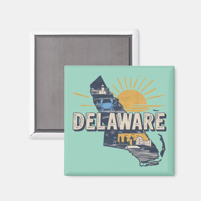 Retro Scenic Delaware Silhouette Magnet (Front/Back)