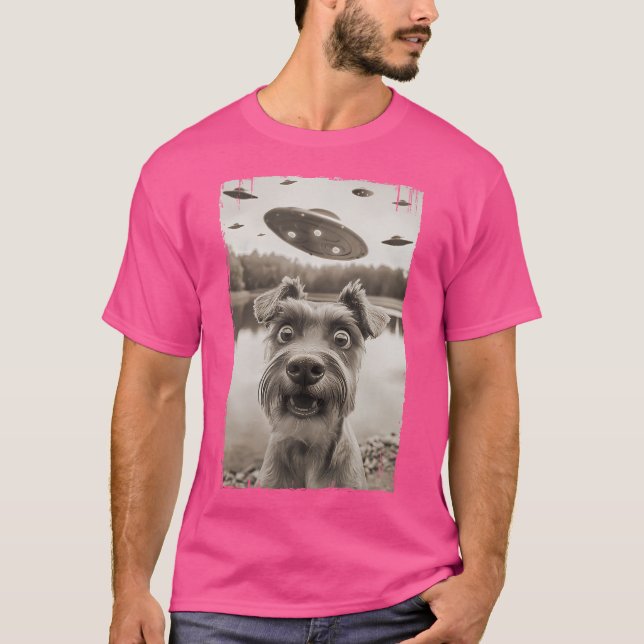 Retro Schnauzer Ufo Encounters - Funny Ufo Schnauz T-Shirt (Front)