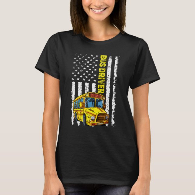 Retro School Bus Driver   Patriotic American Flag T-Shirt (Front)