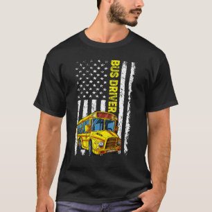 Retro School Bus Driver Patriotic American Flag T-Shirt