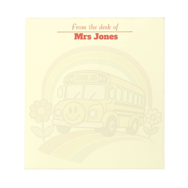 Retro School Bus Personalized "From the Desk Of"  Notepad (Front)