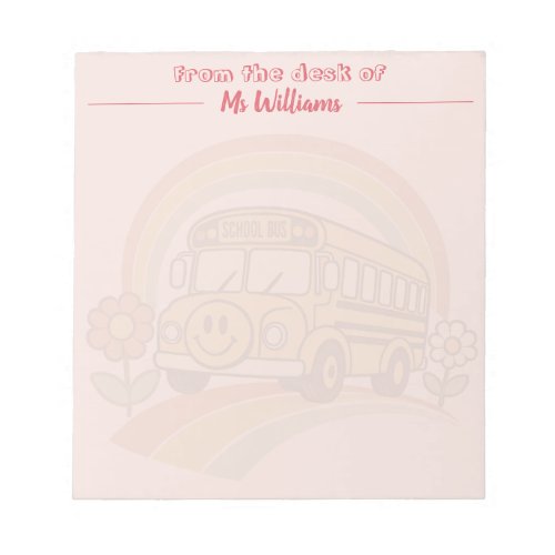 Retro School Bus Personalized Notepad — Blush Pink