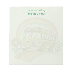 Retro School Bus Personalized Notepad — Sage Green