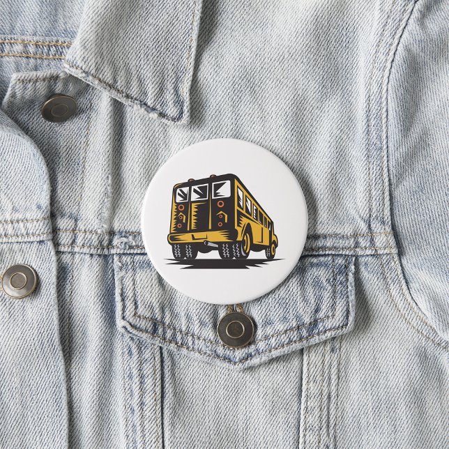 Retro School Bus Vintage Yellow  Button (Creator Uploaded)