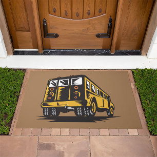 Retro School Bus Vintage Yellow Doormat