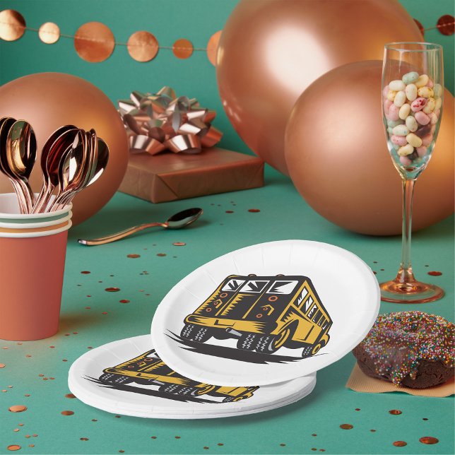 Retro School Bus Vintage Yellow  Paper Plates (Creator Uploaded)