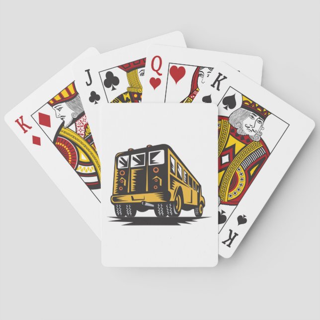 Retro School Bus Vintage Yellow  Poker Cards (Back)
