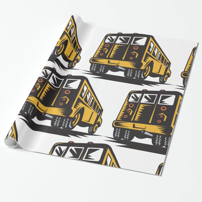 Retro School Bus Vintage Yellow  Wrapping Paper (Unrolled)