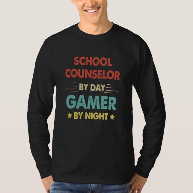Retro School Counselor By Day Gamer By Night T-Shirt (Front)