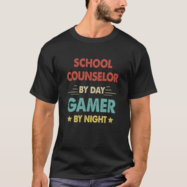 Retro School Counselor By Day Gamer By Night T-Shirt (Front)