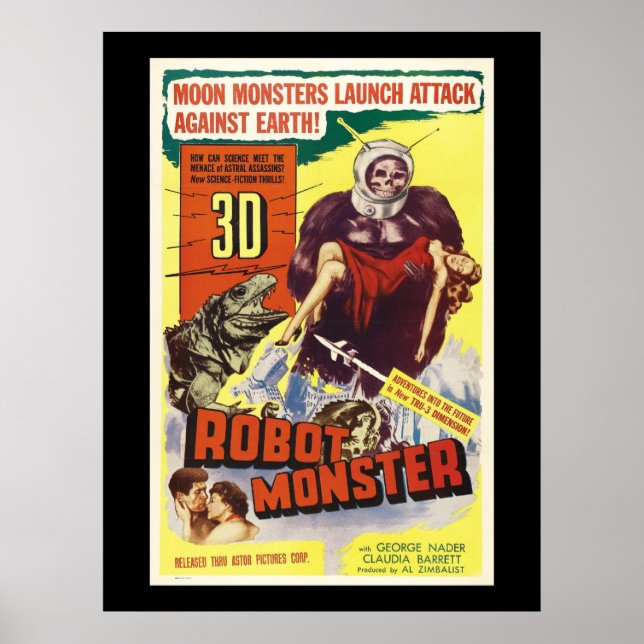 Retro Sci fi 3d robot monster Poster (Front)