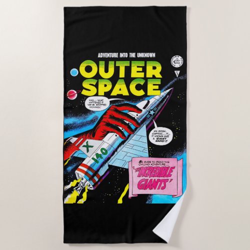 Retro Sci_Fi Adventure Outer Space Comics Cover Beach Towel